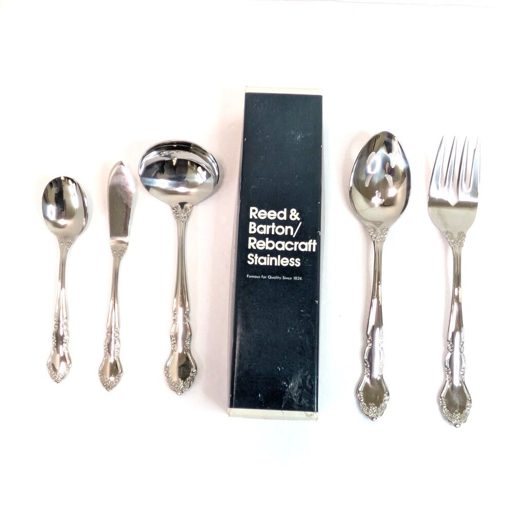 Reed And Barton Rebacraft Stainless Toulouse Hostess Serving Set 5 Pc Vintage